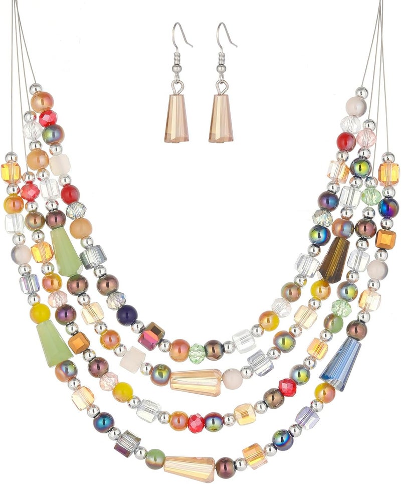 Errally Store Layered Beaded Statement Necklace Multi Strand Crystal Beads Collar Necklace and Earring Sets for Women Fashion Costume Jewelry Set Gifts for Her - Image 1